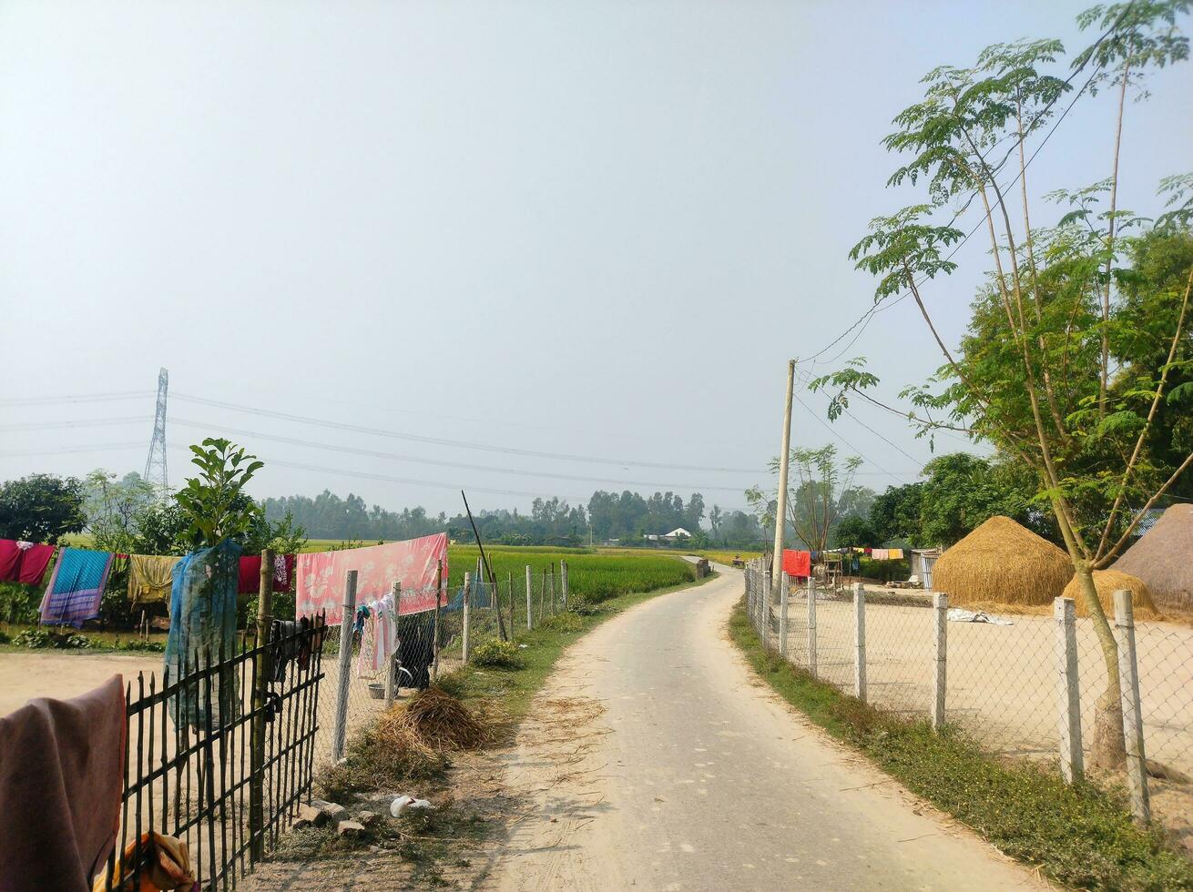 uma lindo pequeno rua dentro uma Vila dentro Bangladesh foto