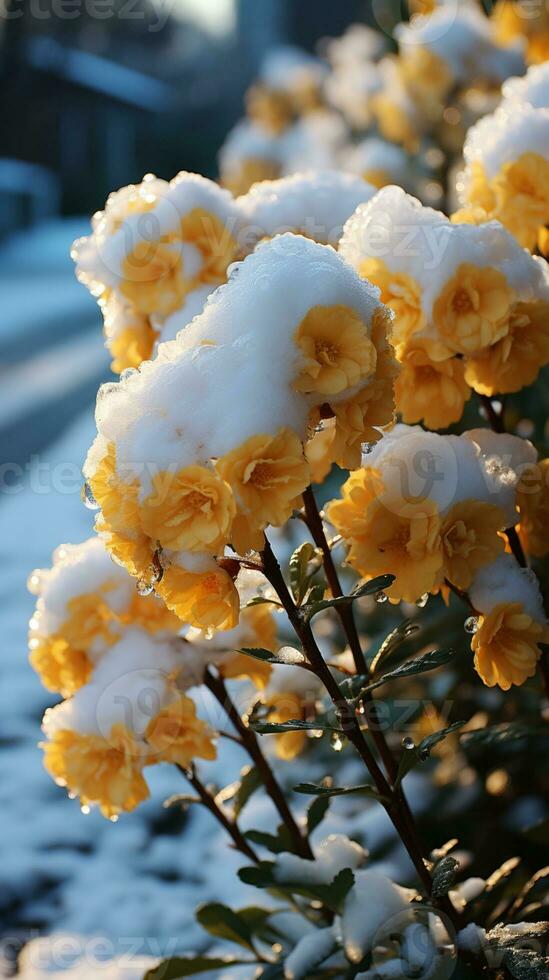 estático flor inverno neve pôr do sol luz ai gerado foto