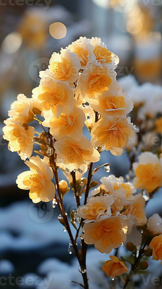 estático flor inverno neve pôr do sol luz ai gerado foto