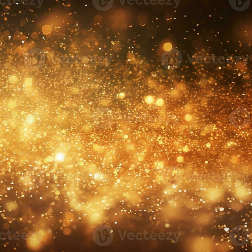 Natal dourado fundo com luzes, bokeh e faíscas. dourado feriado Novo ano. abstrato fundo, papel de parede. bandeira com embaçado bokeh e pequeno brilhante granulados. foto