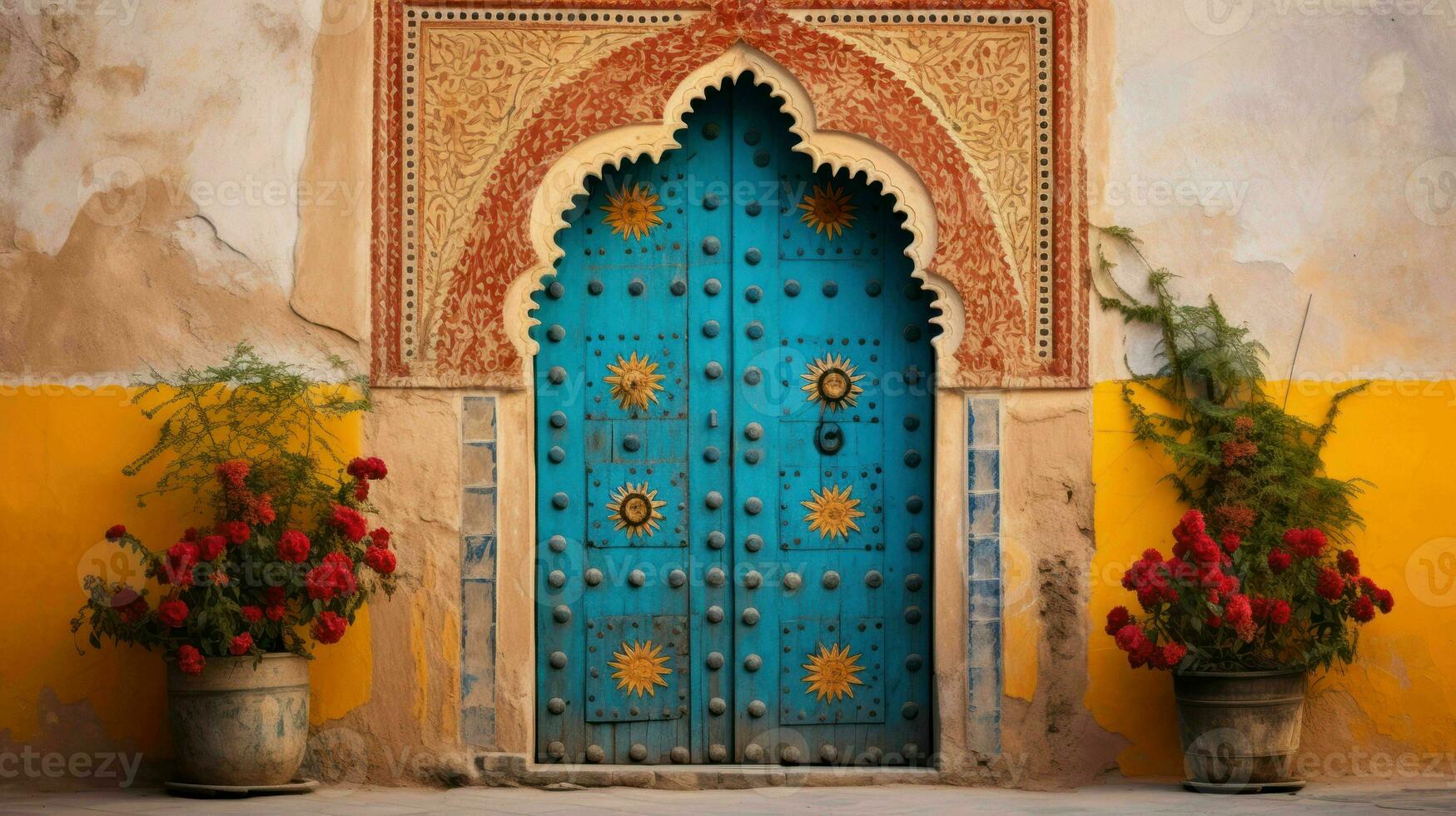 ai gerado lindo velho e vintage marroquino casa porta foto