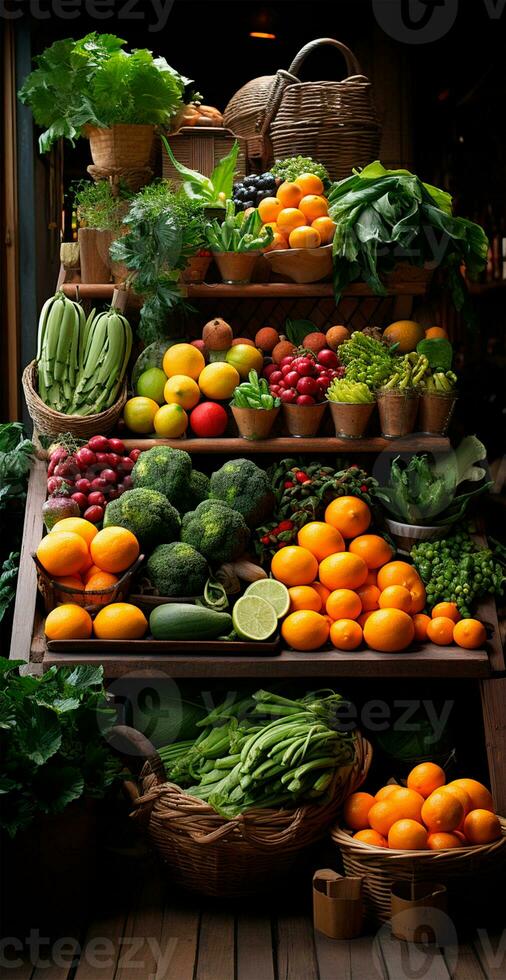 ai gerado ásia Comida mercado, fresco legumes e frutas - ai gerado imagem foto