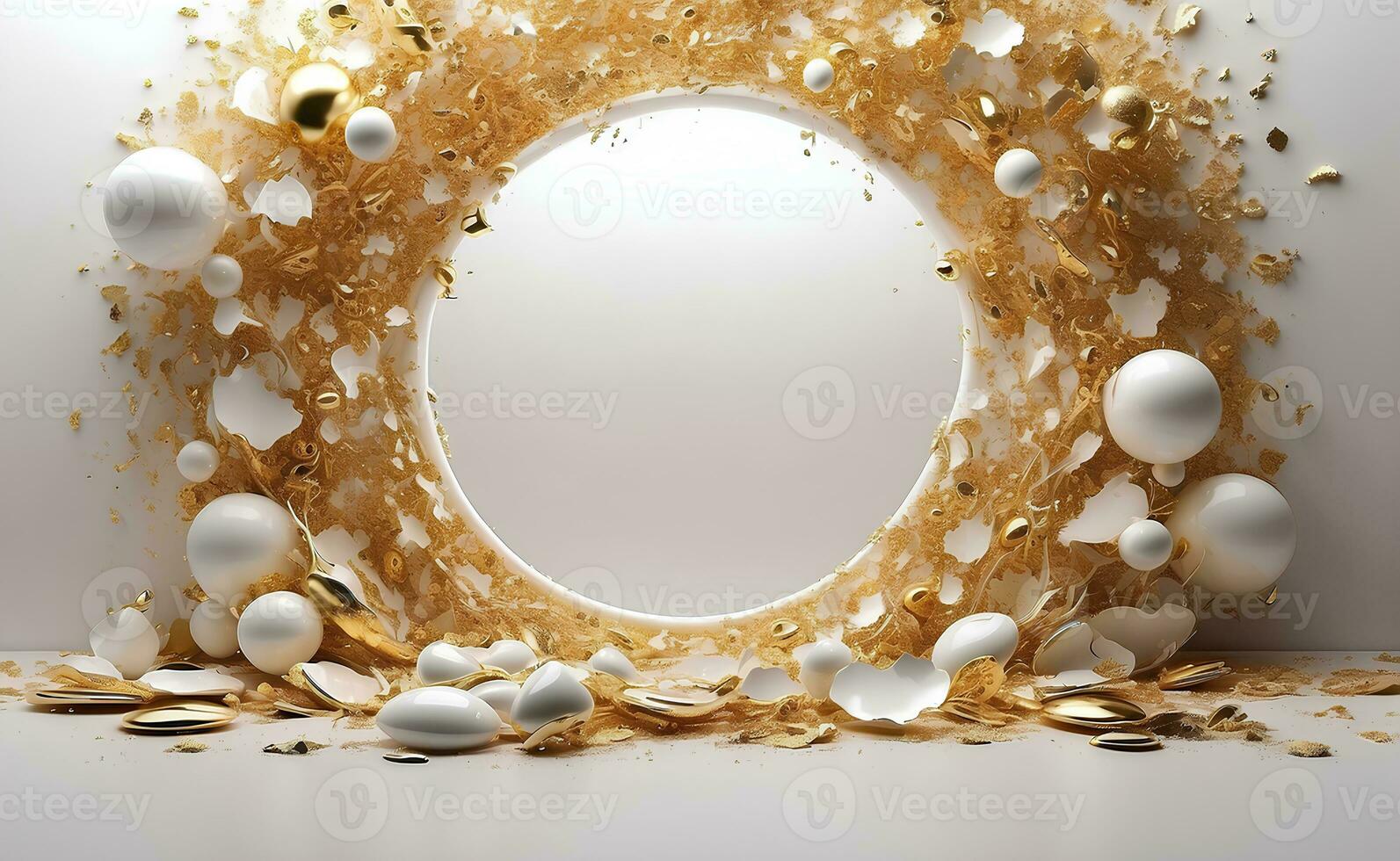 luxo branco e ouro fundo com espaço dentro a meio. foto