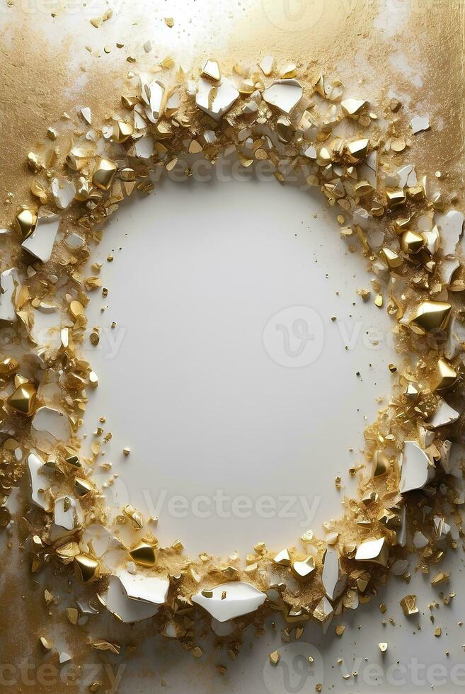 luxo branco e ouro fundo com espaço dentro a meio. foto