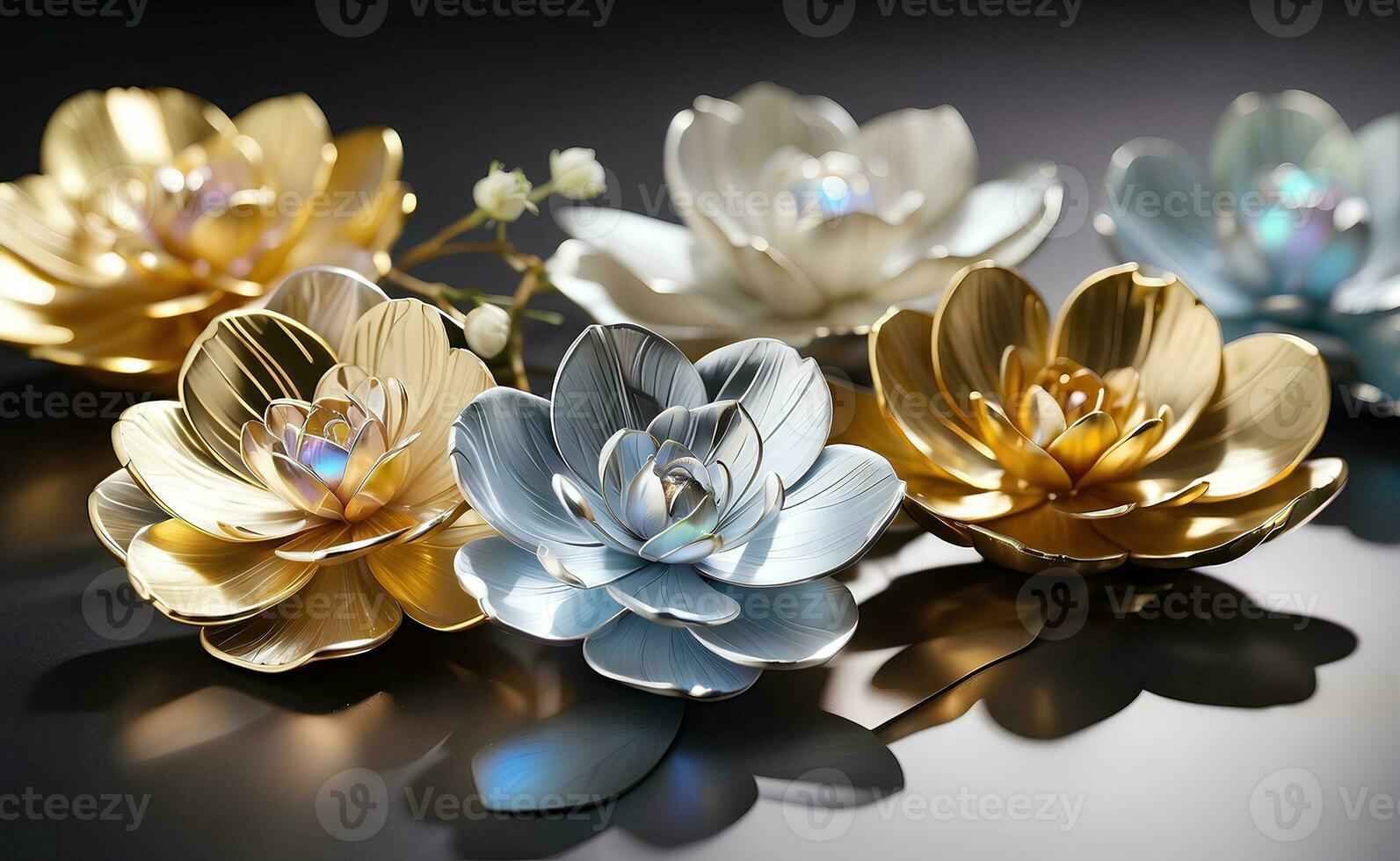 uma luxo elegante prata e ouro flores foto