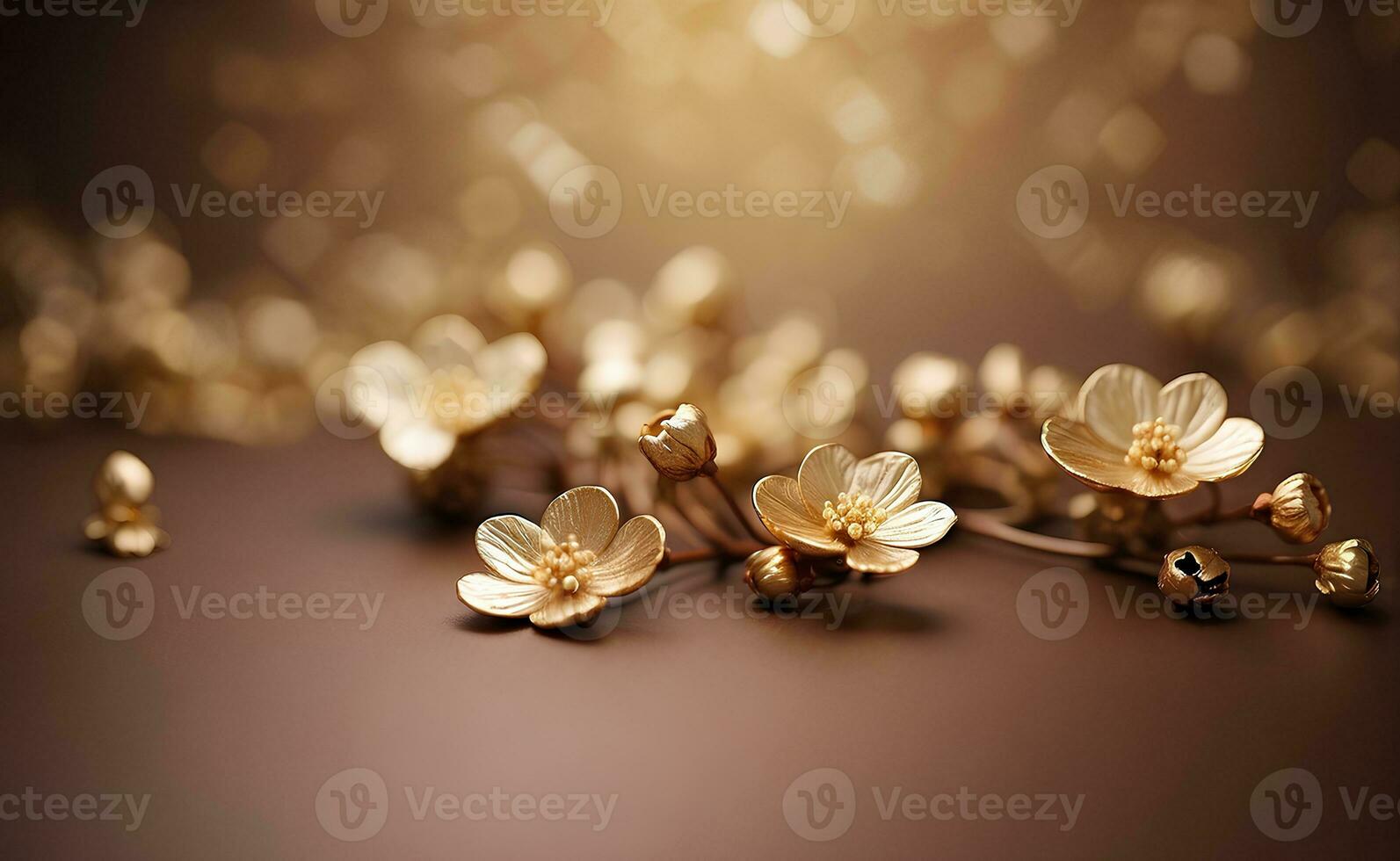 uma cremoso ouro flores com borrado Castanho fundo. foto