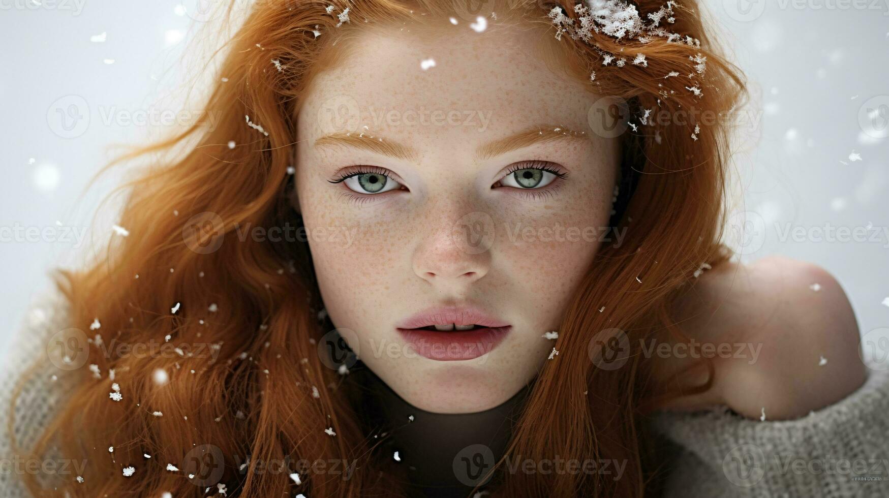 ai gerado rozen elegância encantador inverno país das maravilhas com queda flocos de neve, apresentando uma modelo dentro sonhe como serenidade foto