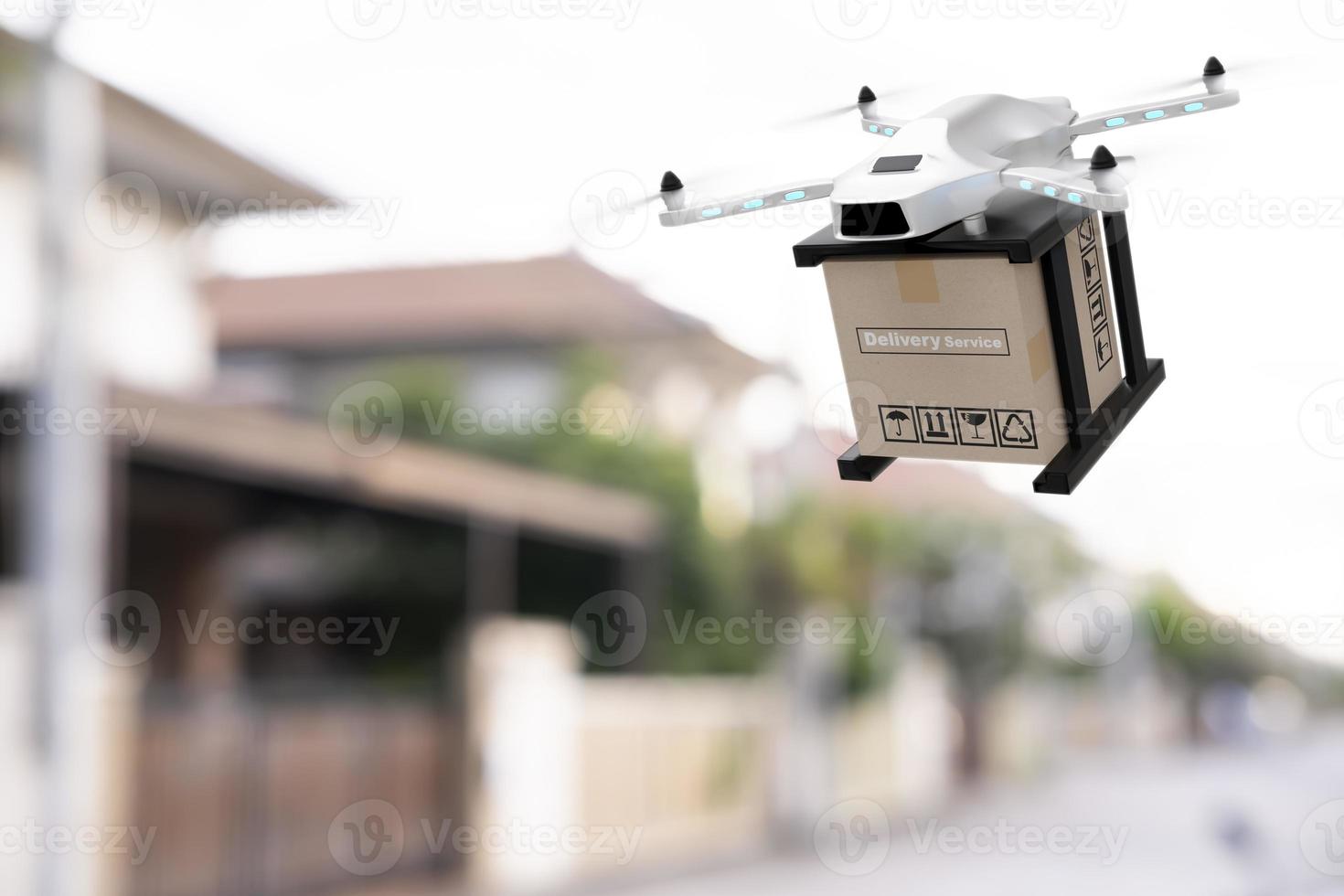 indústria de dispositivos de engenharia de tecnologia de drone voando em logística industrial exportação importação produto serviço de entrega em casa logística transporte transporte transporte ou peças de automóveis de automóveis renderização em 3D foto