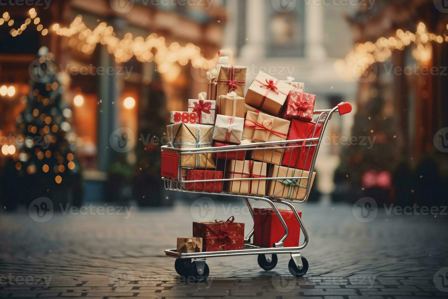 compras carrinho cumprido com presente caixa em Natal mercado foto