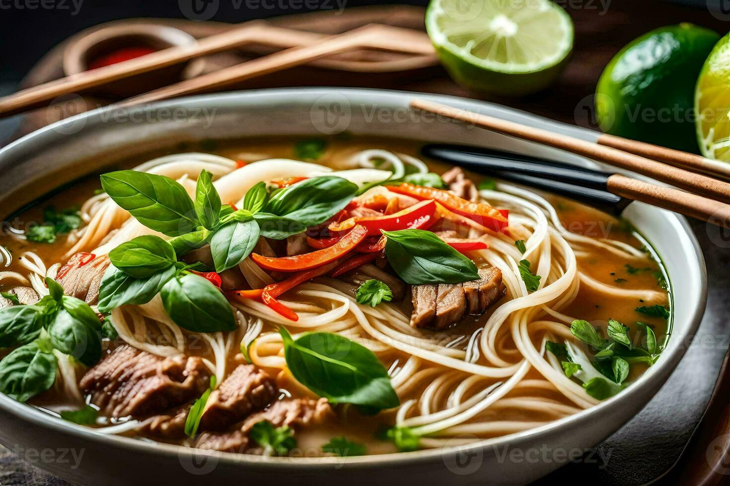 vietnamita carne macarrão sopa. gerado por IA foto