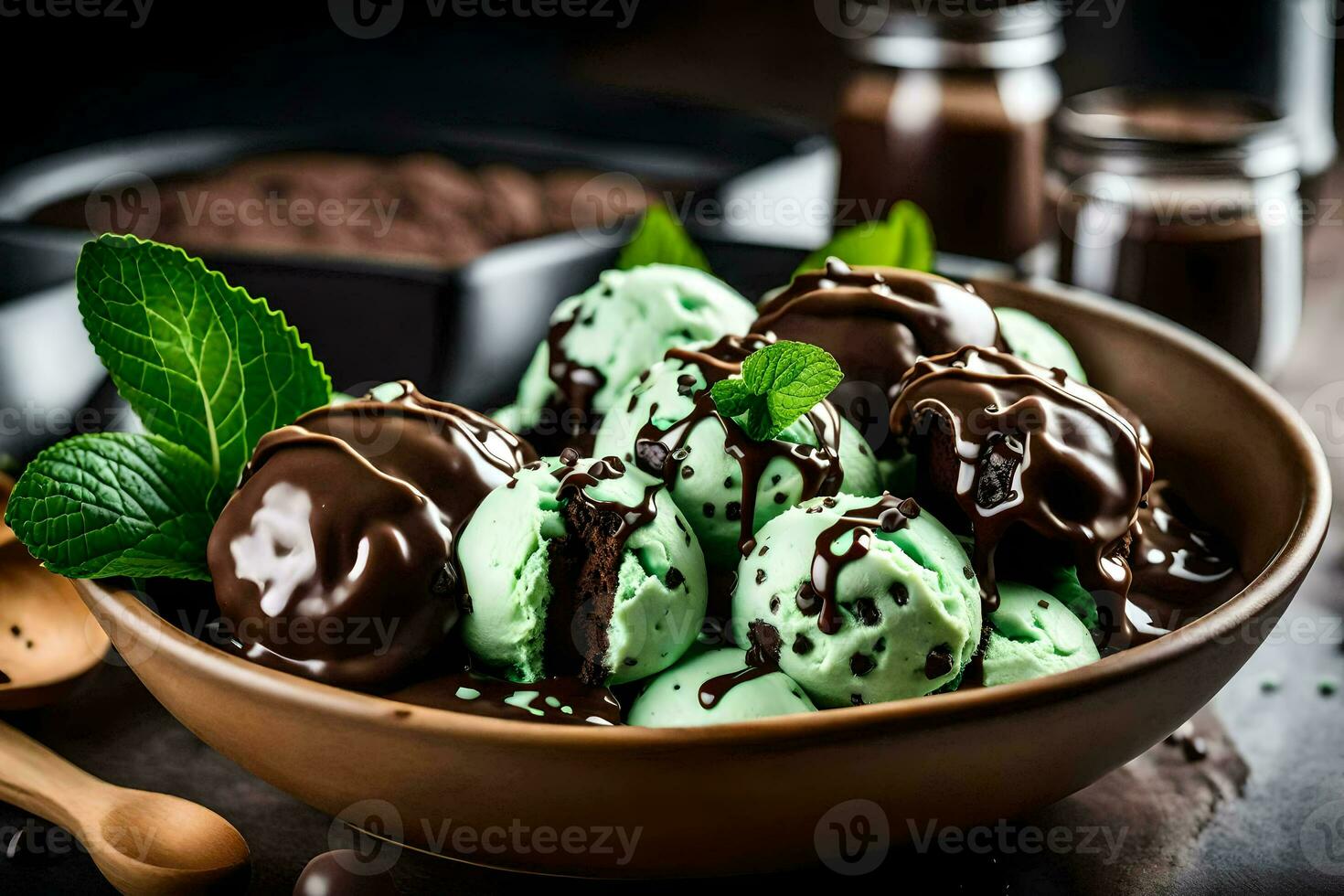 chocolate hortelã gelo creme dentro uma tigela. gerado por IA foto