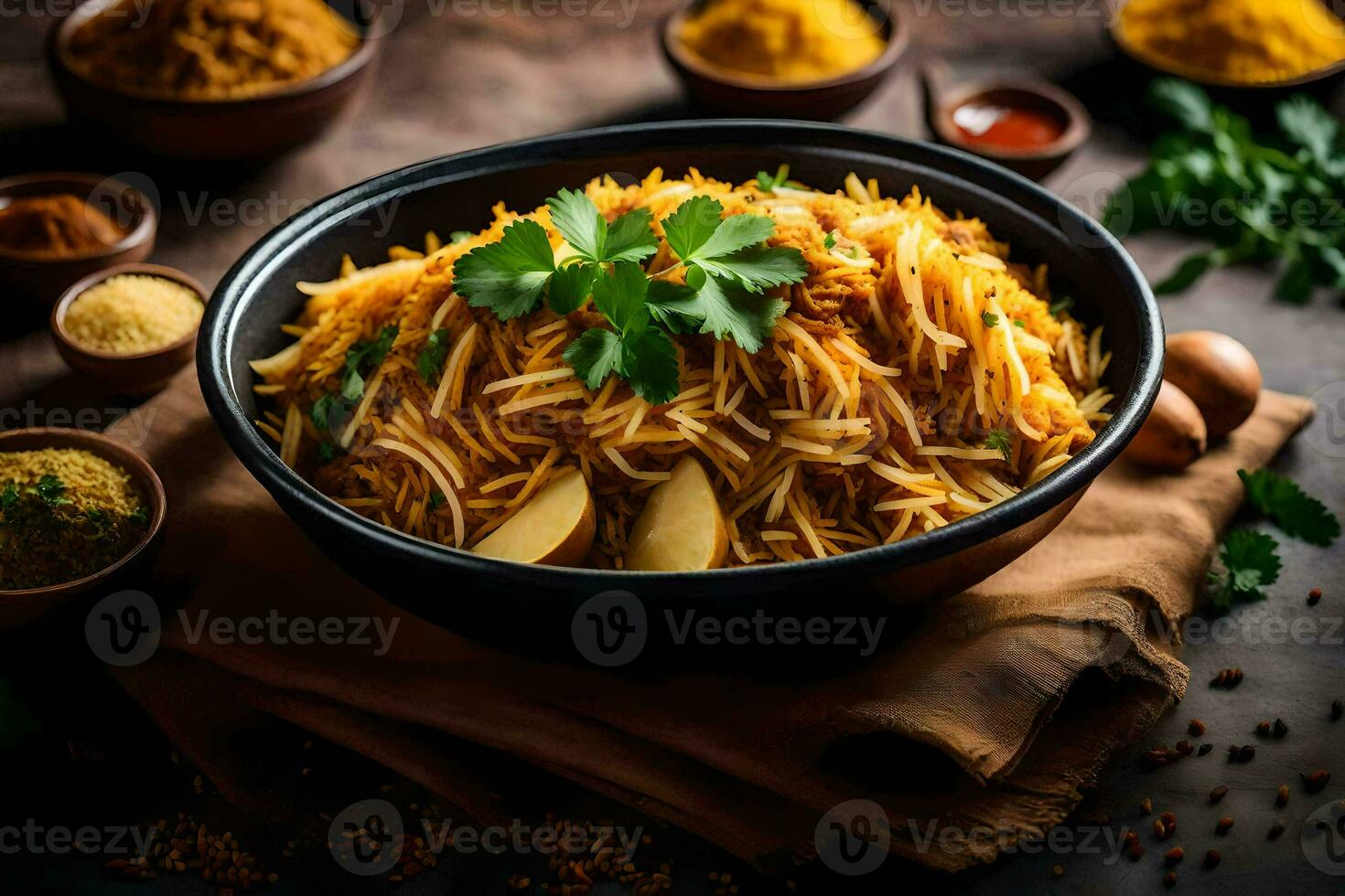 indiano Comida dentro uma tigela. gerado por IA foto