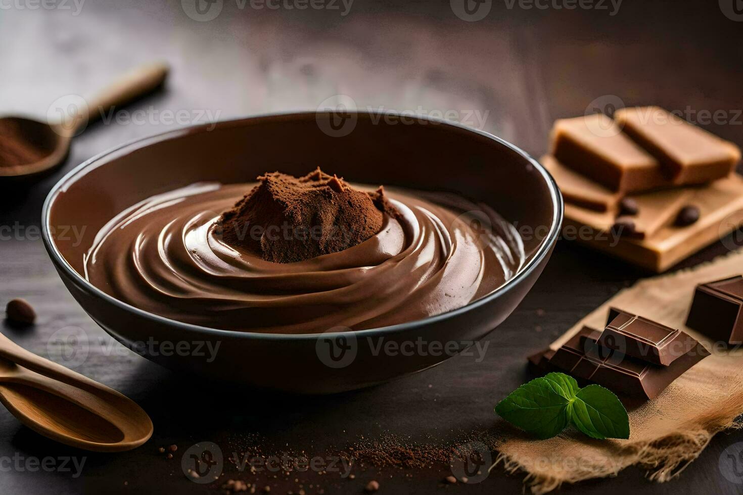 chocolate pudim dentro uma tigela. gerado por IA foto