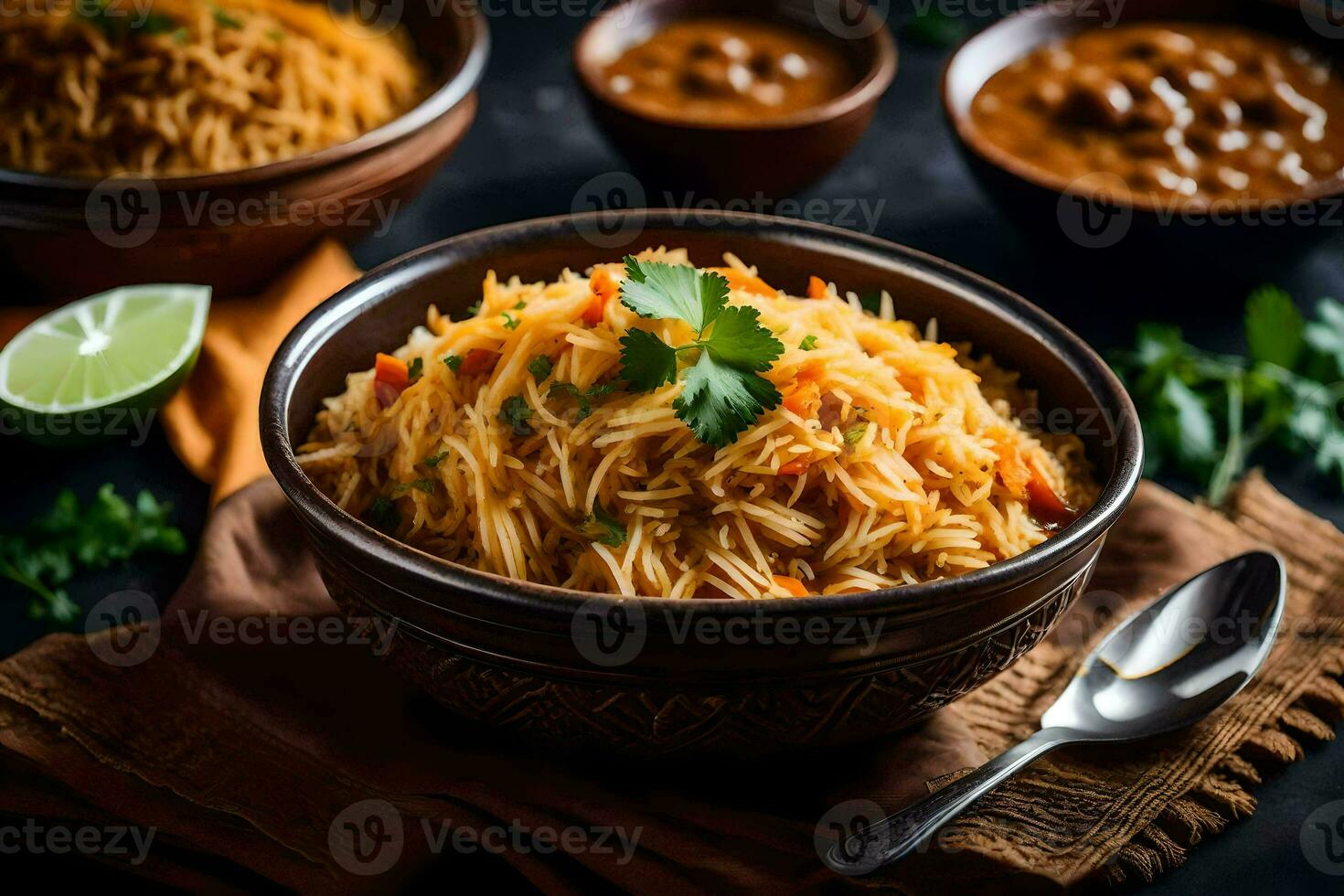 indiano Comida é uma popular escolha para vegetarianos e não vegetarianos parecido. gerado por IA foto