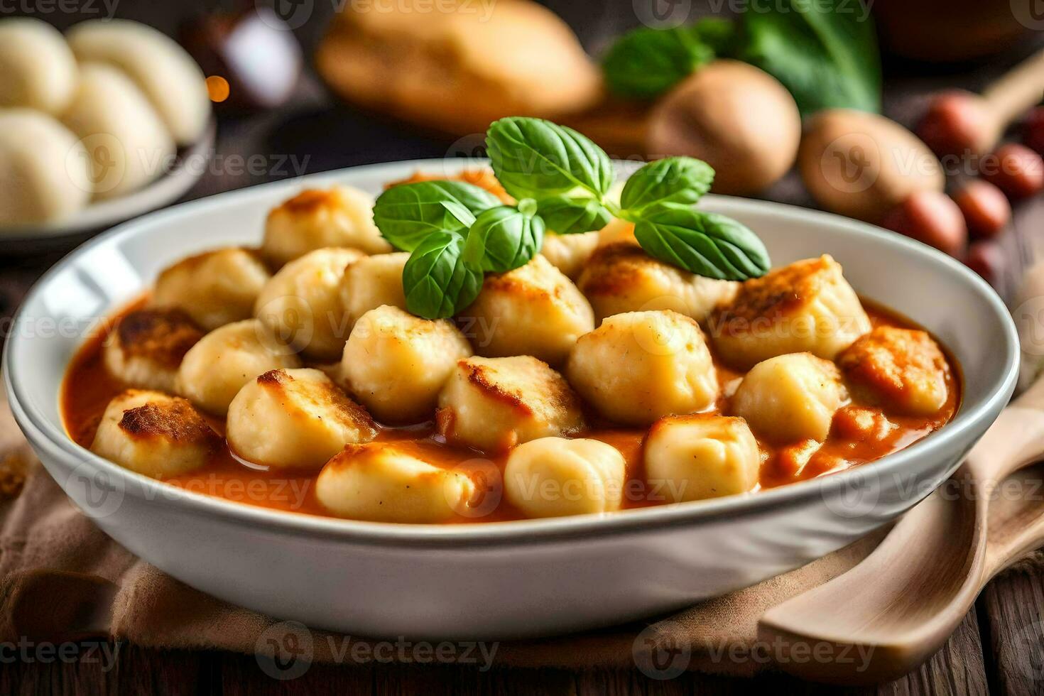 italiano Comida com dumplings e molho. gerado por IA foto