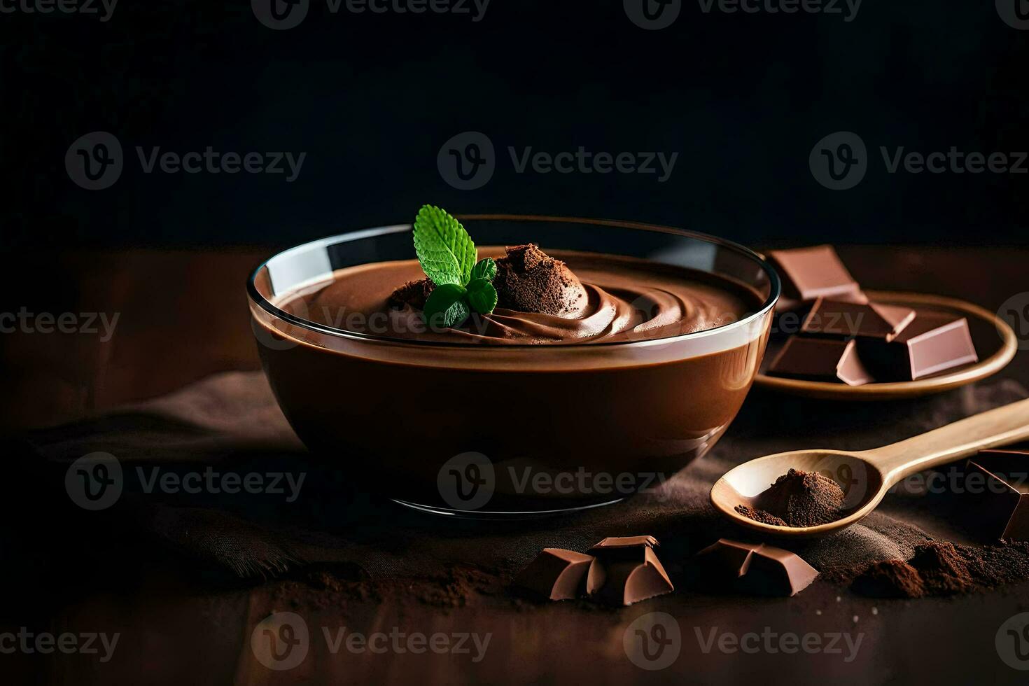 chocolate pudim dentro uma tigela. gerado por IA foto