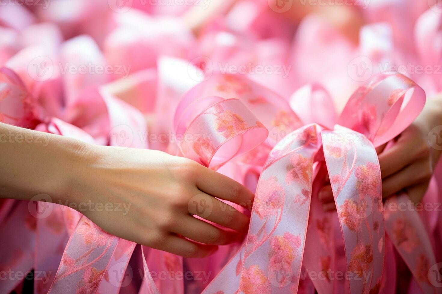 Outubro - mulheres Unidos com Rosa fitas, simbolizando a importância do cedo detecção do seio Câncer. mulheres Unidos contra Câncer, nós estão imparável ai generativo foto