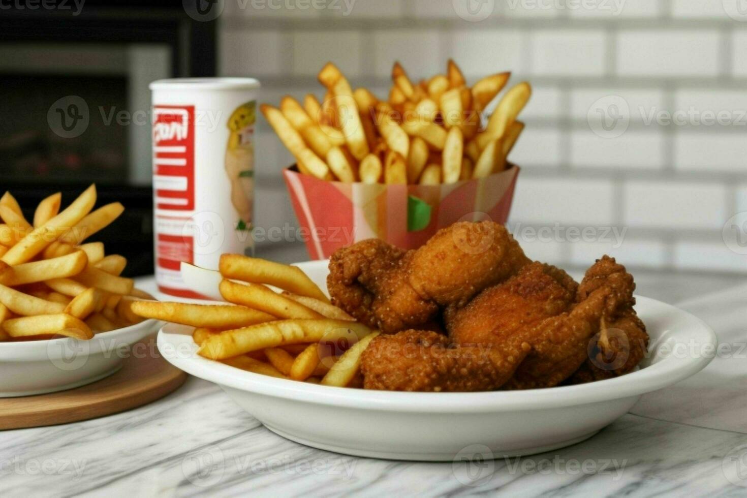 ai gerado frito frango com francês fritas. pró foto