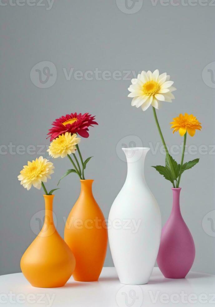 grupo do vasos com flores isolado em uma branco fundo. ai gerado foto