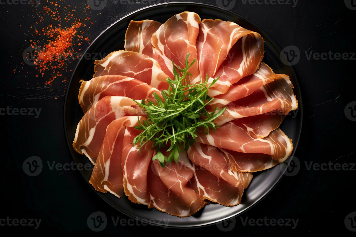 astuto exibição do prosciutto di parma fatias. ai generativo foto