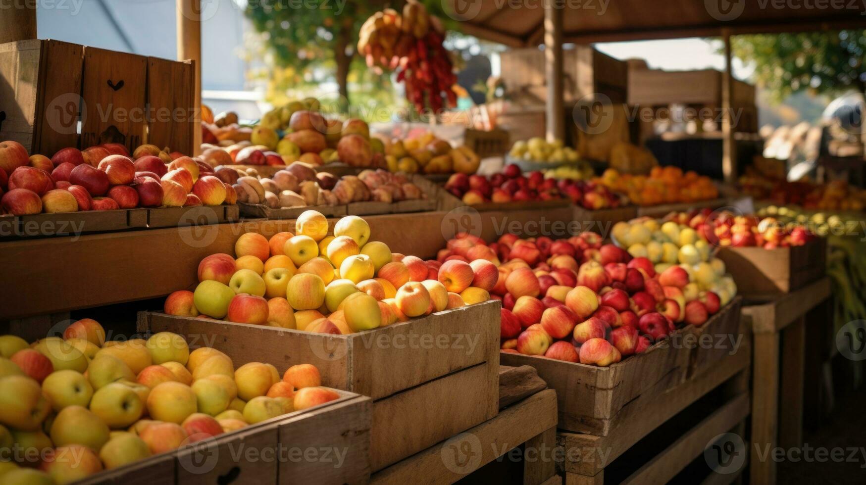 agricultores' mercados ou pomares com caixas do recentemente escolhido maçãs e de outros outono produzir. generativo ai. foto