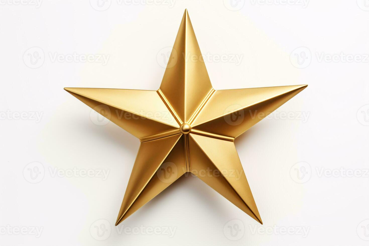 uma brilhante, fechar-se ouro Estrela flutua solitário em uma imaculado branco tela. foto