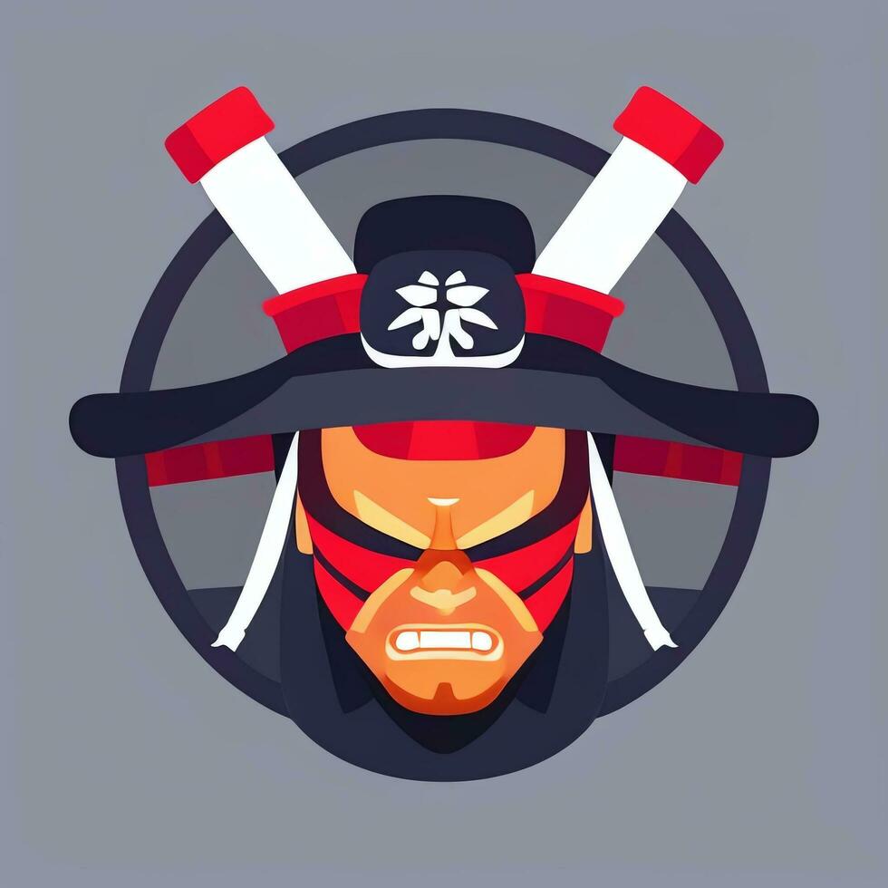 ai gerado samurai ícone avatar jogador grampo arte adesivo decoração simples fundo foto