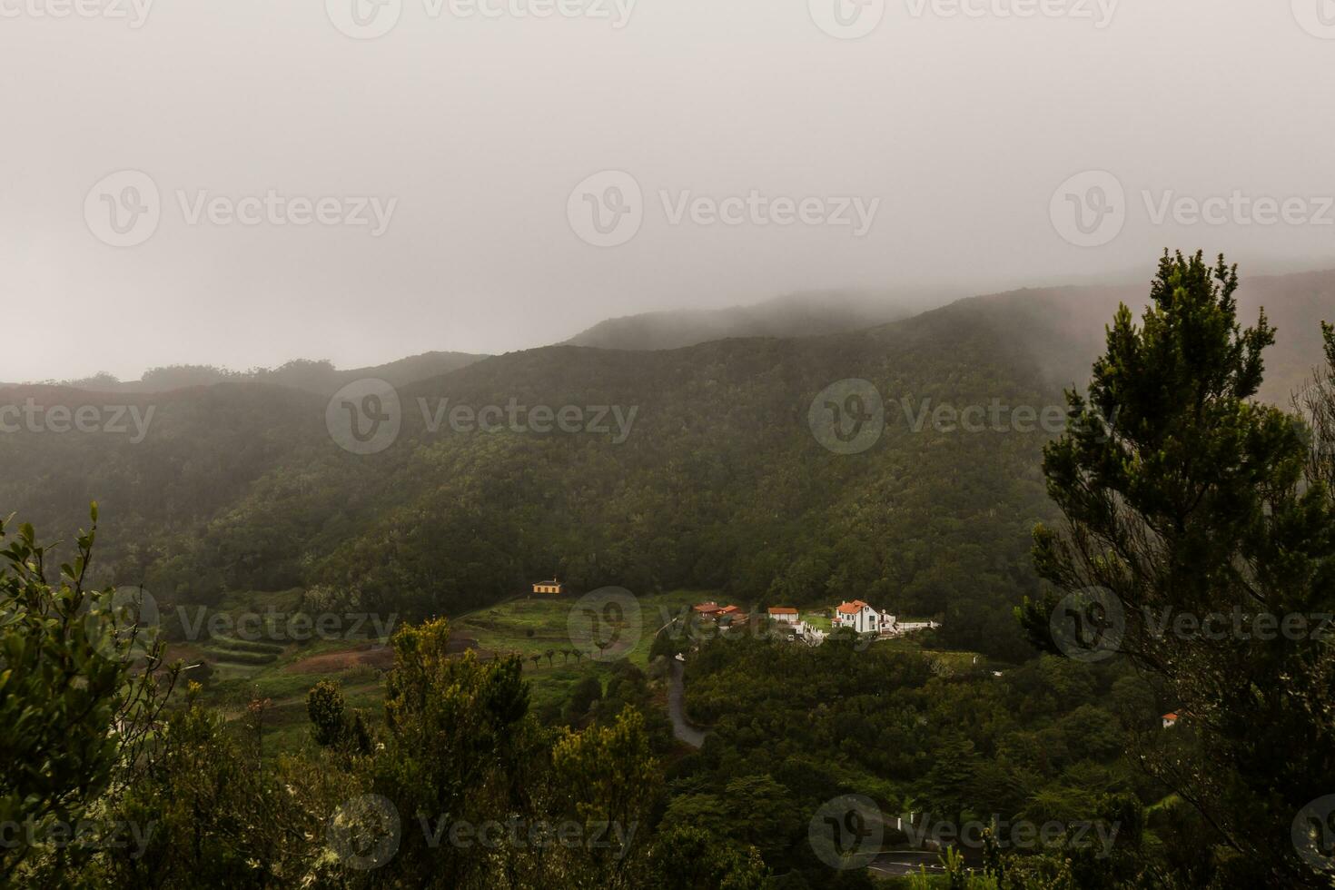 Visão do a verde vale norte costa do tenerife em uma chuvoso dia, canário ilhas, Espanha foto