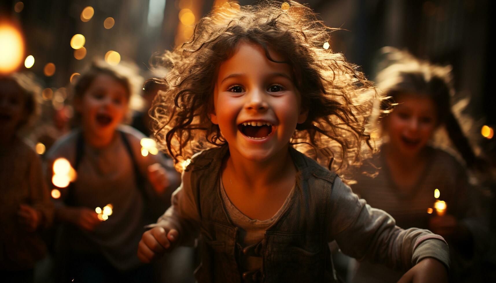 ai gerado sorridente homem, iluminado cidade, confiante, desfrutando vida noturna, olhando às Câmera gerado de ai foto