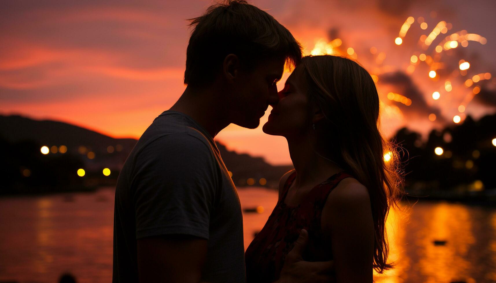 ai gerado sorridente homem, iluminado cidade, confiante, desfrutando vida noturna, olhando às Câmera gerado de ai foto