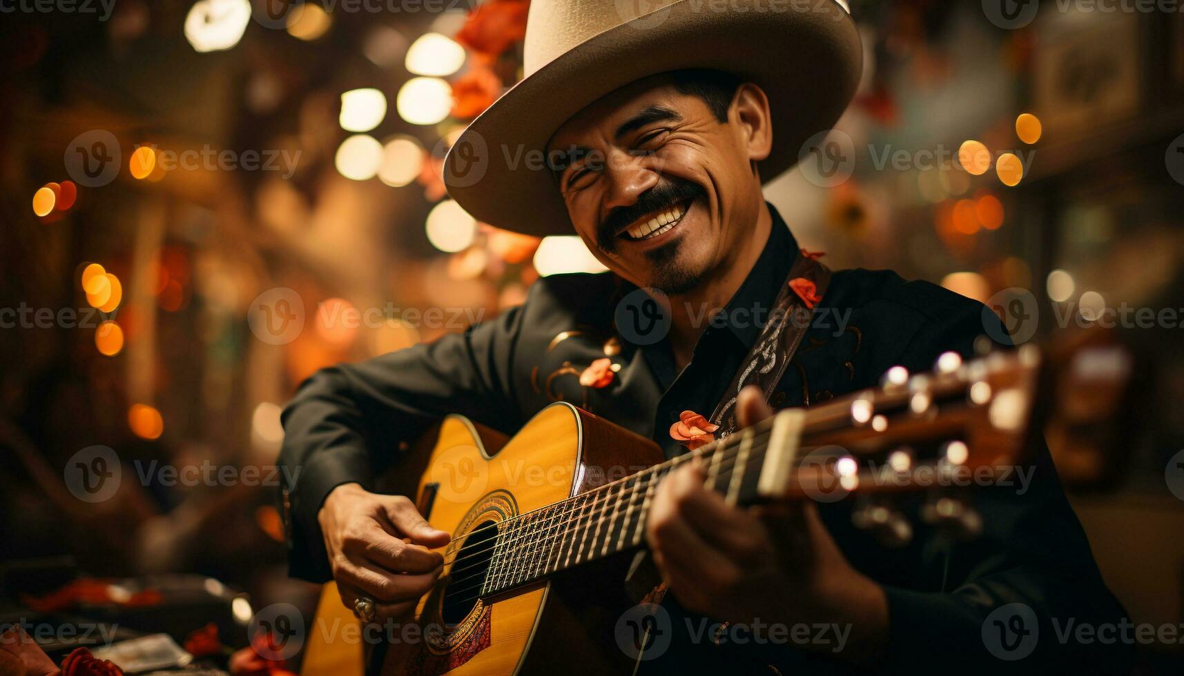 ai gerado sorridente homem, iluminado cidade, confiante, desfrutando vida noturna, olhando às Câmera gerado de ai foto