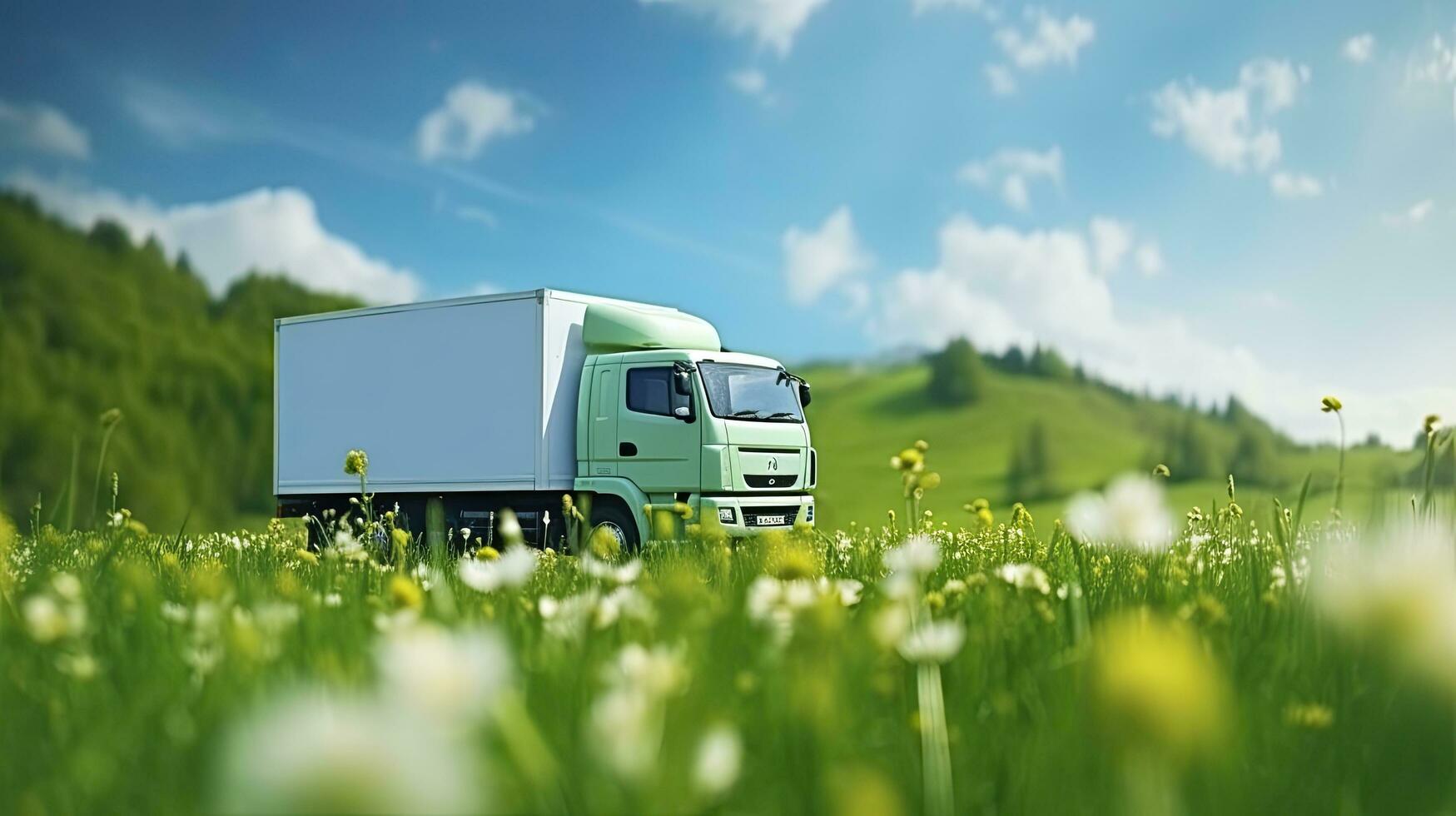 verde caminhão ecológico transporte conceito em Primavera Prado. ai gerado foto