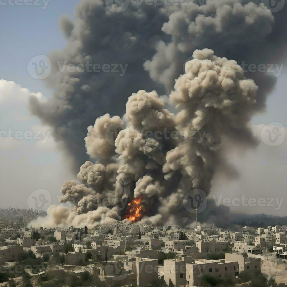 ai gerado muito violento aéreo bombardeamento dentro gaza Palestina de ai gerado foto