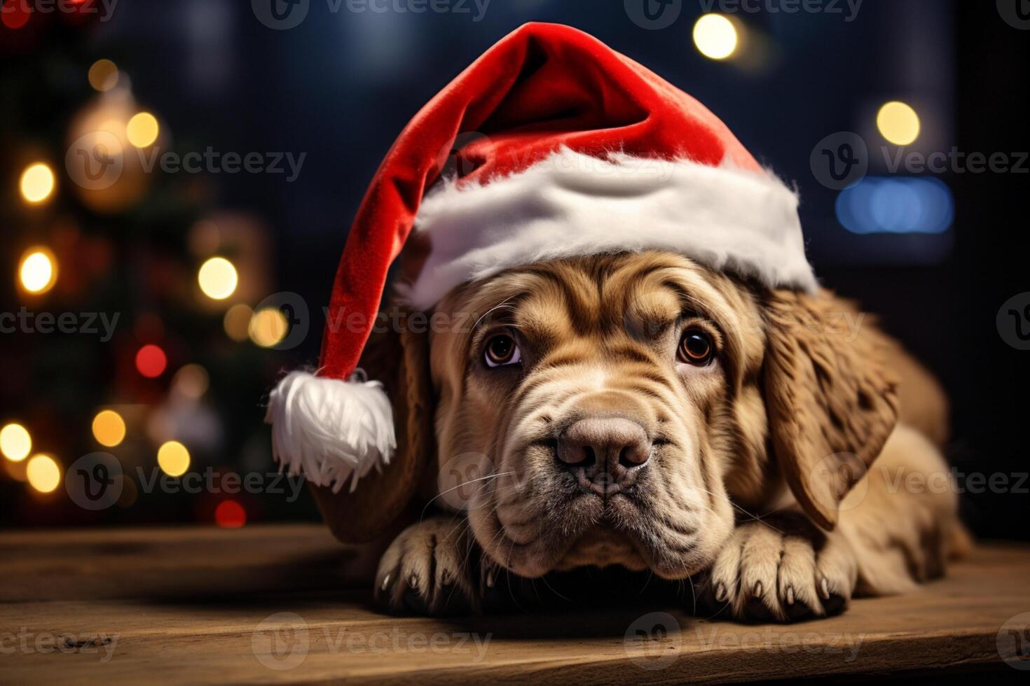 ai gerado Natal festividades com uma adorável cachorro a comemorar com festivo decorações e feriado alegria ai gerado foto