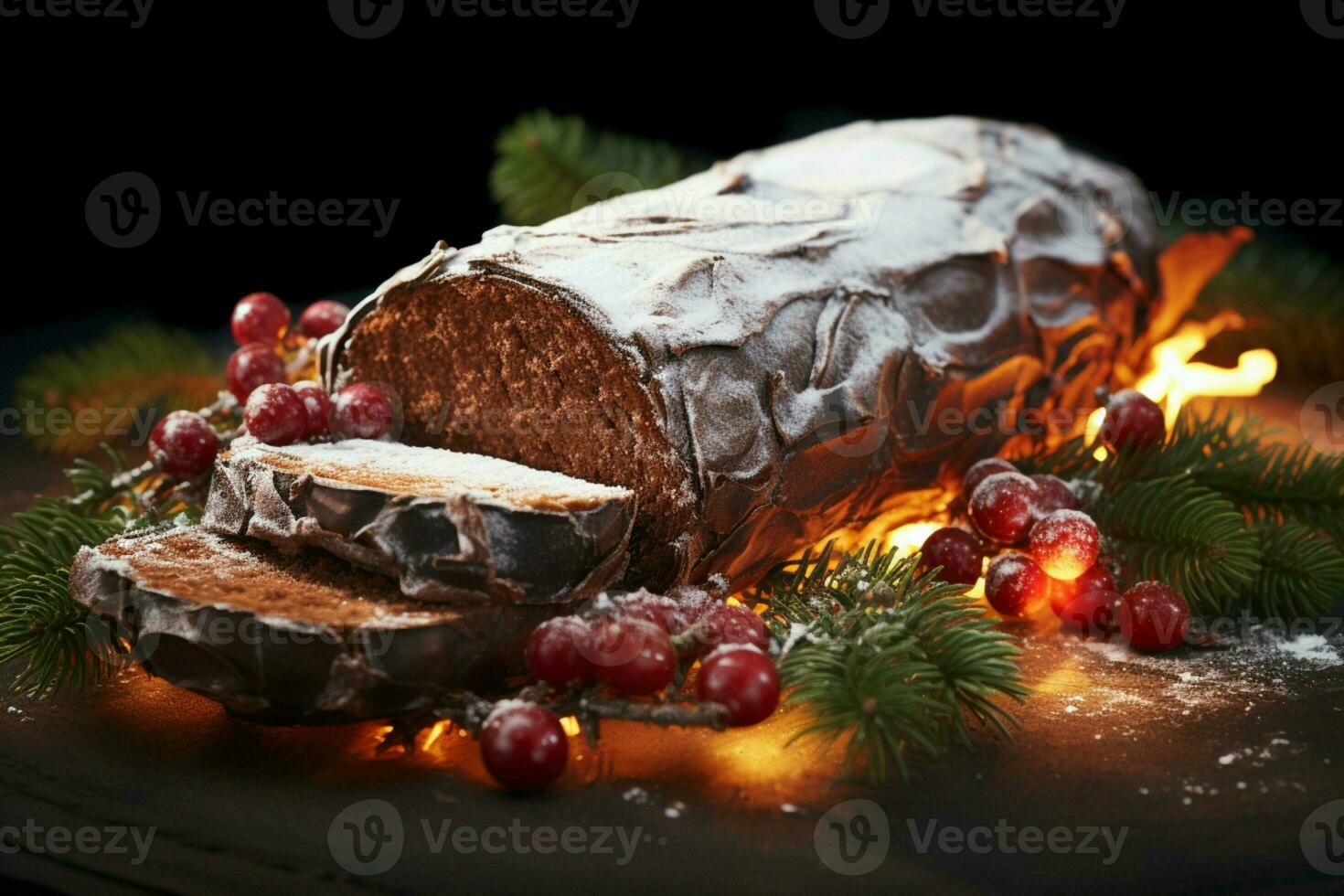 ai gerado clássico yule registro uma festivo tratar Natal bolo enrolado e adornado para uma delicioso celebração ai gerado foto