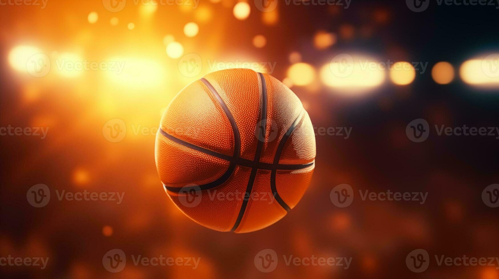 ai gerado basquetebol bola em a quadra com brilhante luzes foto