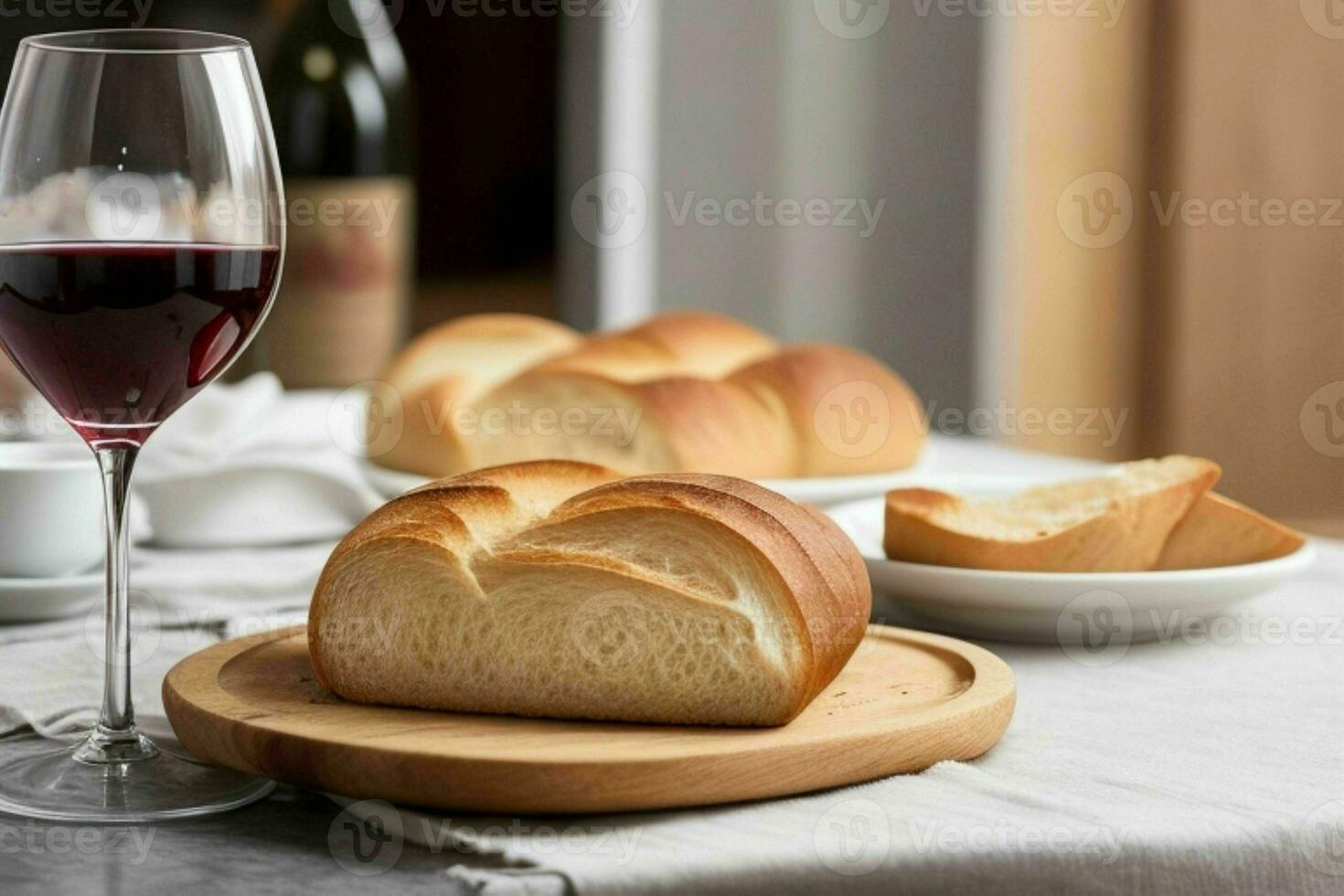 ai gerado copo do vinho com pão. pró foto