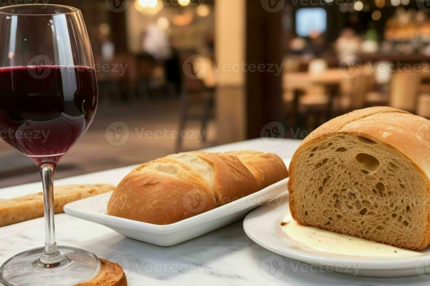 ai gerado copo do vinho com pão. pró foto