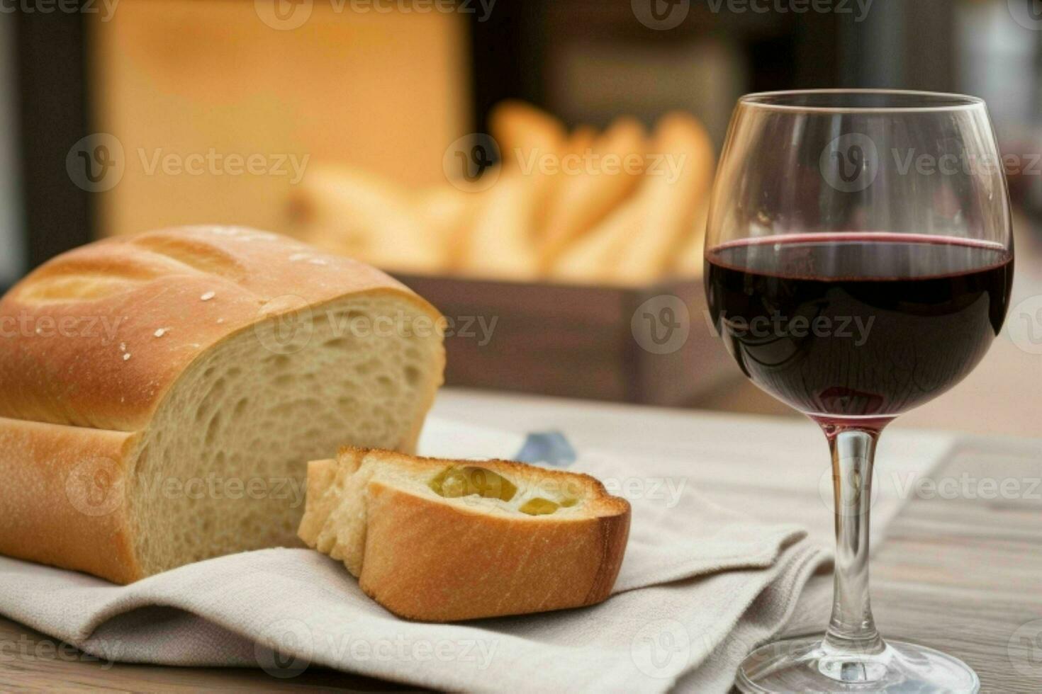 ai gerado copo do vinho com pão. pró foto