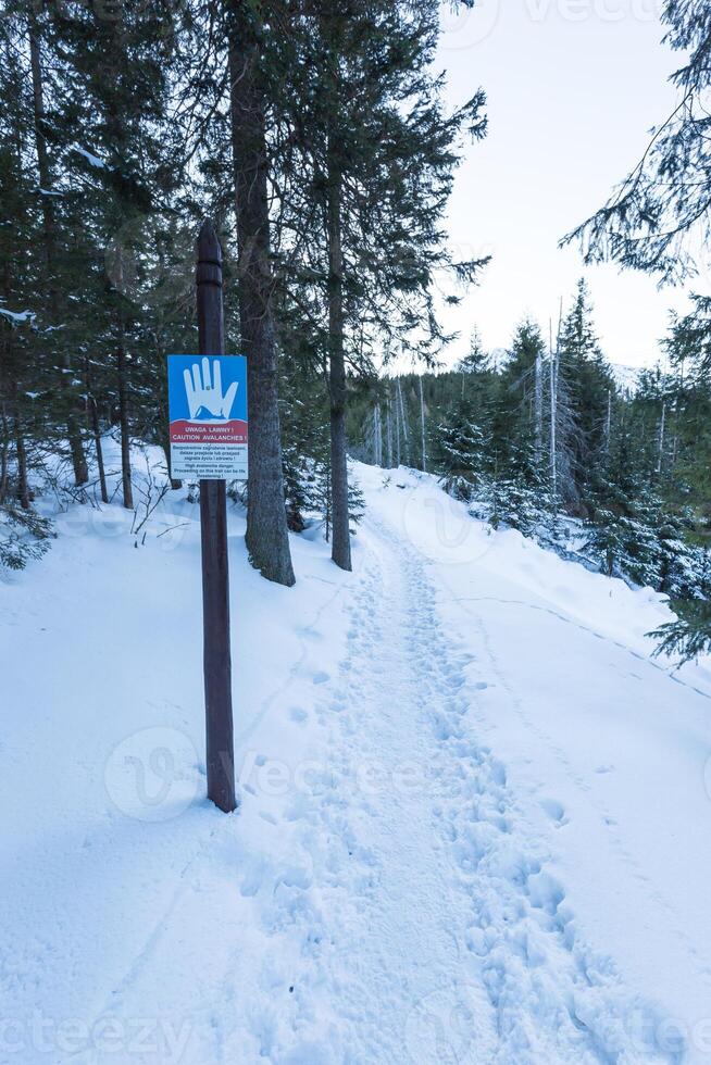 avalanche Atenção placa dizendo Perigo do avalanches foto