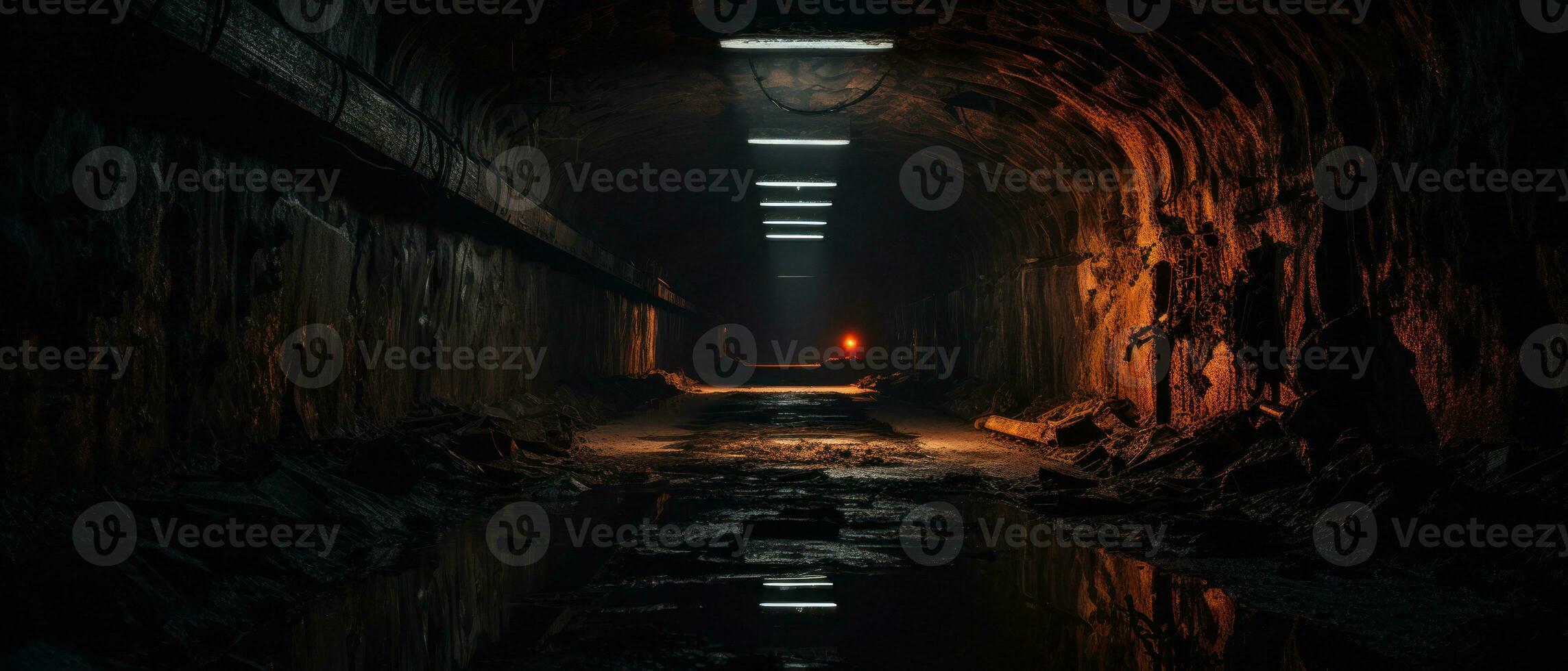ai gerado estranho ambiente dentro uma vagamente aceso túnel, apresentando intrincado tubos. ai generativo. foto
