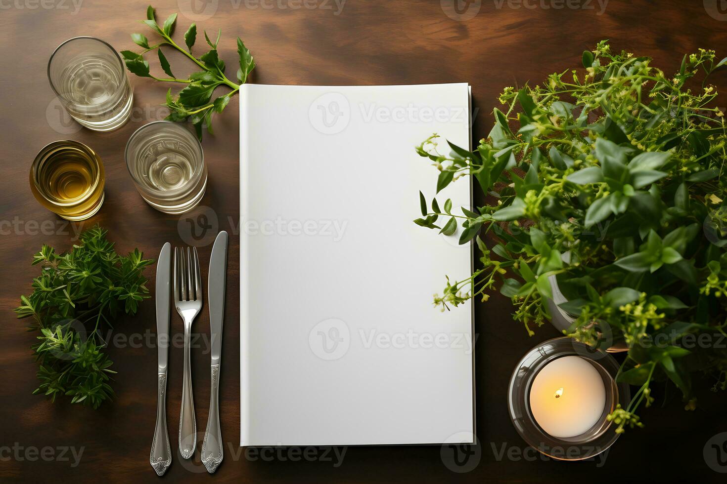 ai gerado brincar em branco papel em restaurante mesa, logotipo mostruário foto