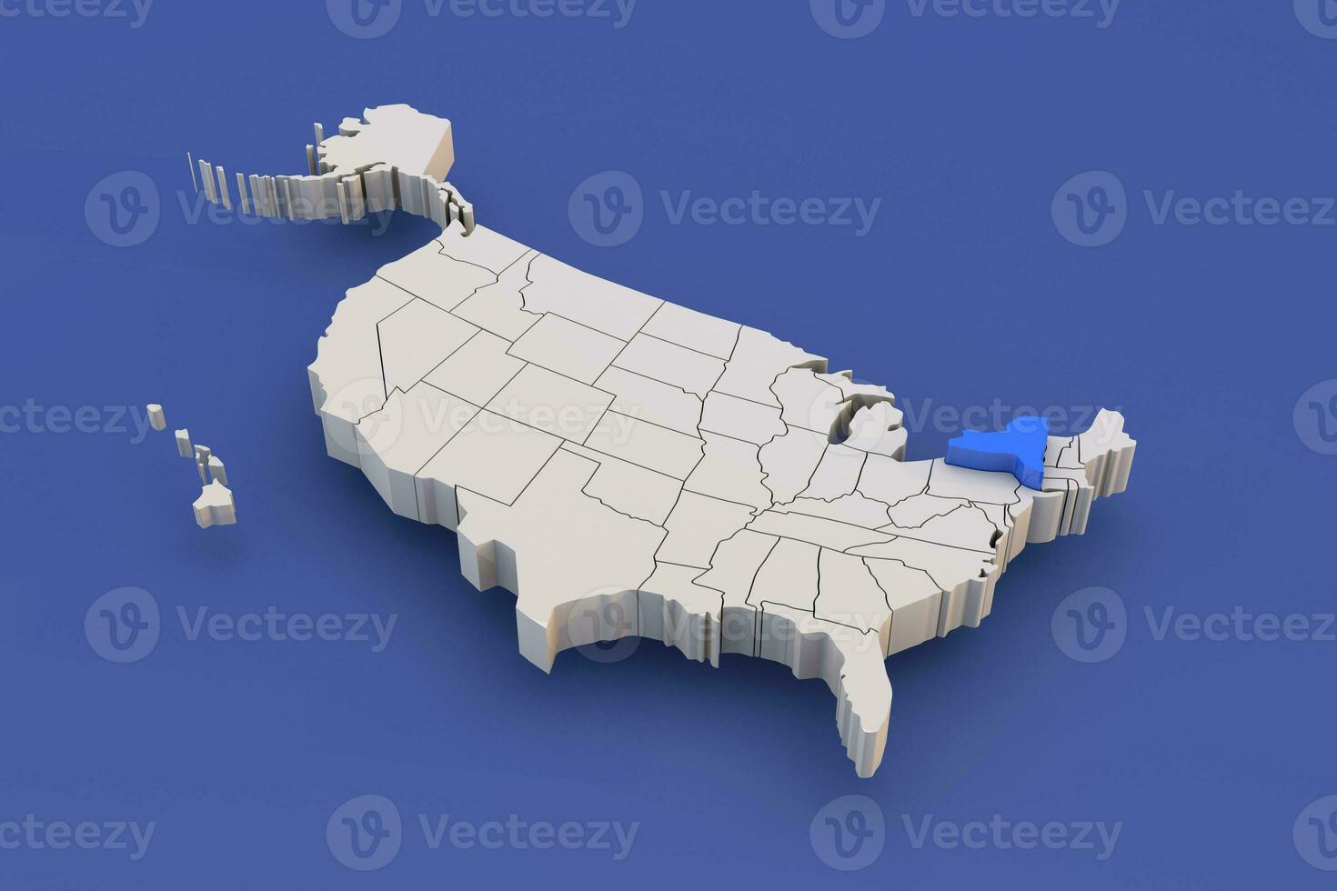 Novo Iorque Estado do EUA mapa com branco estados uma 3d Unidos estados do América mapa foto