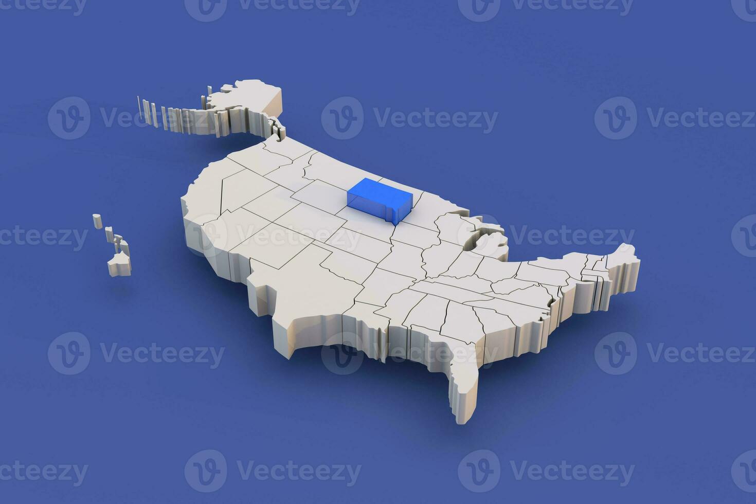 sul Dakota Estado do EUA mapa com branco estados uma 3d Unidos estados do América mapa foto