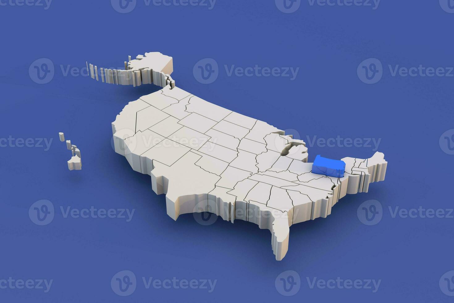 pensilvânia Estado do EUA mapa com branco estados uma 3d Unidos estados do América mapa foto