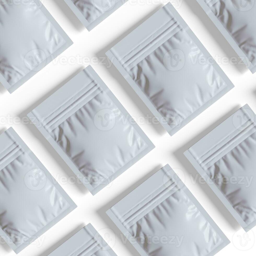embalagem sachê branco cor realista textura Renderização 3d ilustração foto