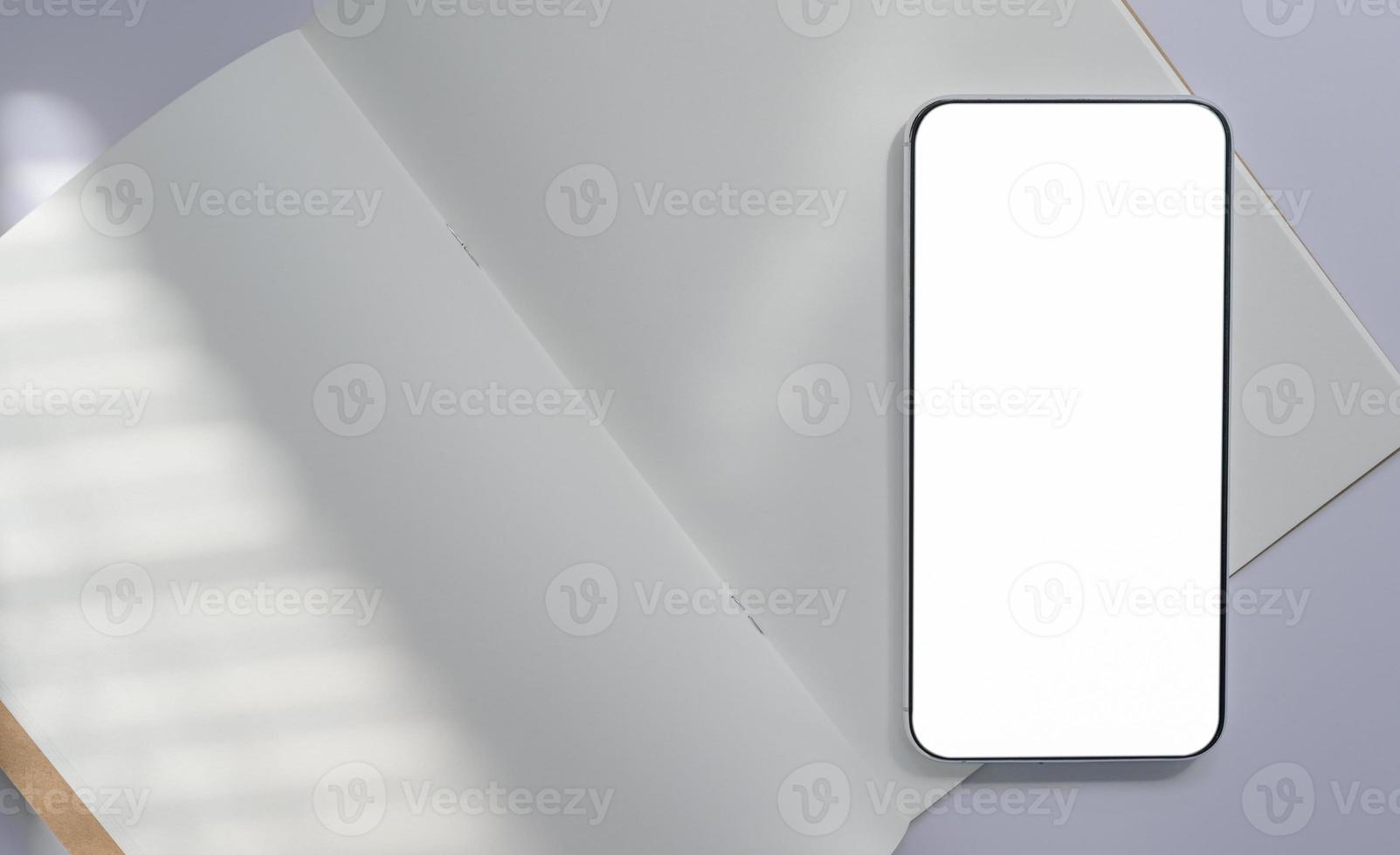 close-up de smartphone colocado em papel de livro branco, conceito de comunicação. foto