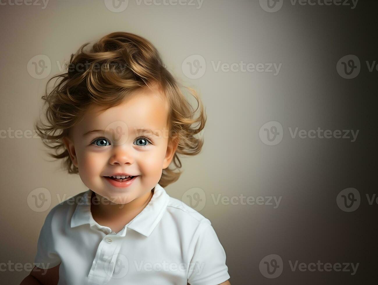 ai gerado retrato do uma fofa pequeno criança ou bebê Garoto modelo foto