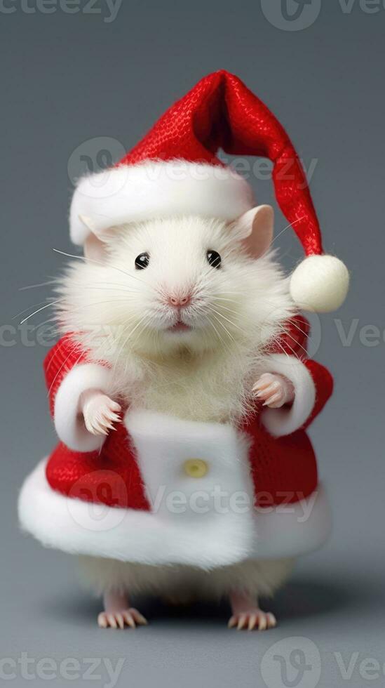 ai gerado adorável fofo hamster santa chapéu sentado Natal presente caixa luzes foto Novo ano poster