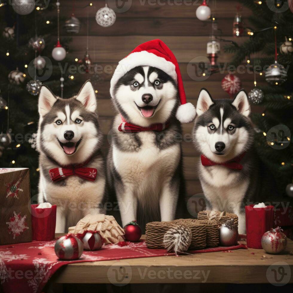 ai gerado fofa cachorro cachorro com Natal presente caixas conceito foto poster alegre presente vermelho Novo ano